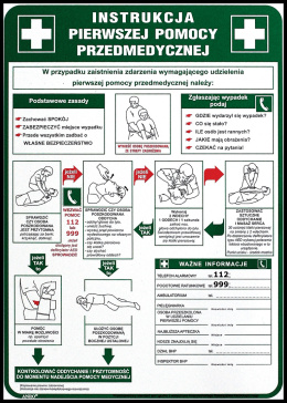 Tablica PCV "Instrukcja pierwszej pomocy przedmedycznej" - 250 x 350 mm