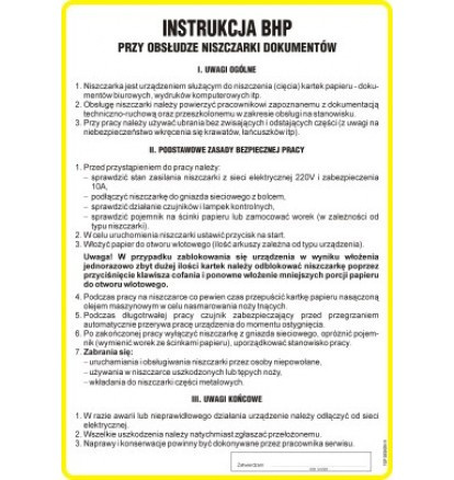 Instrukcja BHP przy obsłudze niszczarki dokumentów