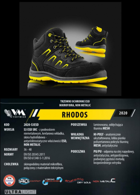 Obuwie robocze trzewiki mikrofibra RHODOS S3 rozm. 41 VM Footwear