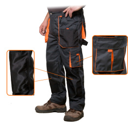 Spodnie robocze do pasa MONTER rozm. 3XL (58 / 164 cm) - pomarańczowe wstawki
