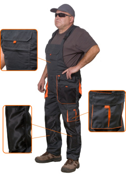 Spodnie robocze ogrodniczki MONTER rozm. 5XL (62 / 194cm) - pomarańczowe wstawki