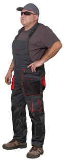 Spodnie robocze ogrodniczki MONTER rozm. 5XL (62 / 164 cm) - czerwone wstawki