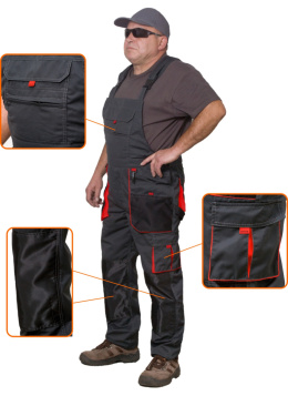 Spodnie robocze ogrodniczki MONTER rozm. XS (44 / 194 cm) - czerwone wstawki