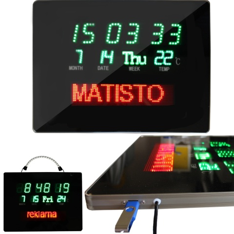 Tablica reklamowa LED z zegarem i termometrem oraz reklamą