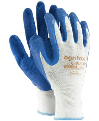 Rękawice z poliestru powlekane chropowatym lateksem rozm. 8 OGRIFOX