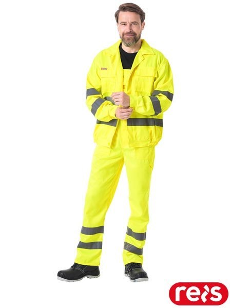 Ubranie ostrzegawcze klasa 3 – bluza i spodnie ogrodniczki EN ISO 20471 dla drogowców i służb porządkowych REIS