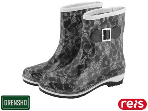Damskie Kalosze FIORE – Wodoodporne Krótkie Botki z Kwiatowym Wzorem REIS