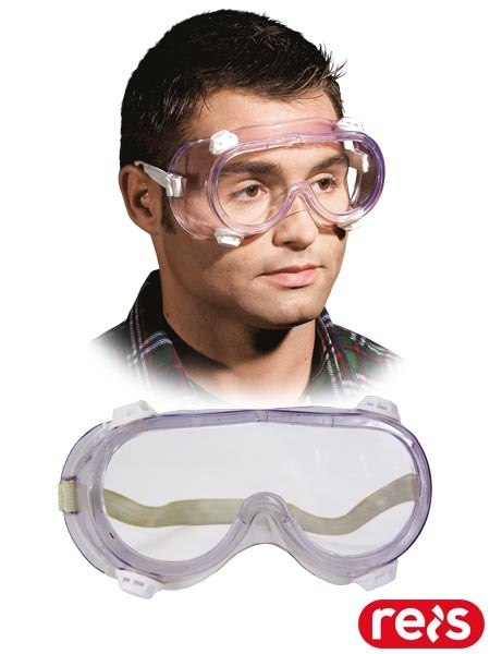 Gogle Ochronne BHP – Anty-odpryskowe (45 m/s), Z Gumką i Wentylacją REIS