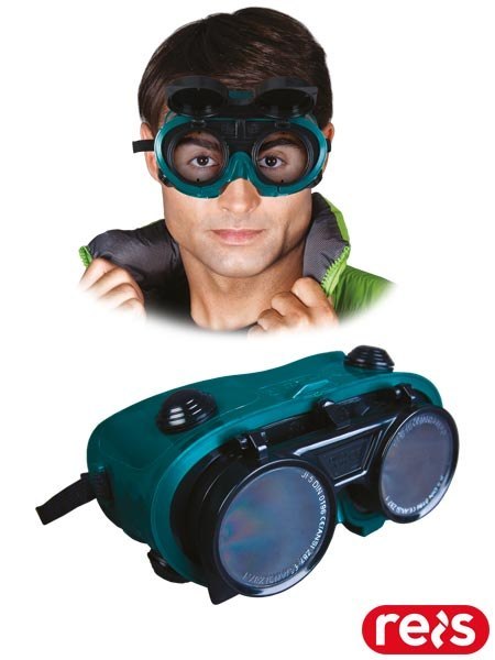 Gogle Spawalnicze Okrągłe Odchylane z Wentylacją Szklane i Poliwęglanowe REIS