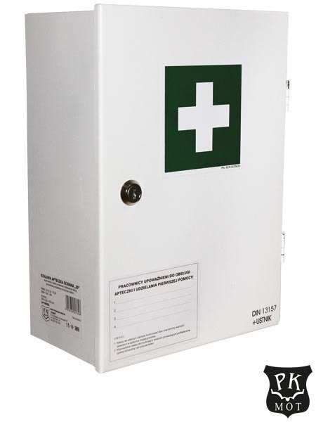 Apteczka Zakładowa DIN 13157:2021 – Ścienna, Pełne Wyposażenie PK-MOT