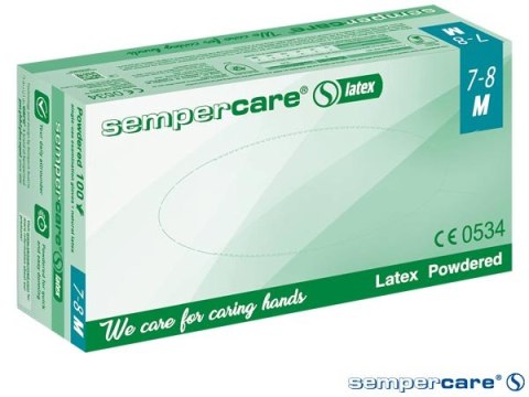Rękawice lateksowe pudrowane - chropowate, do żywności SEMPERCARE