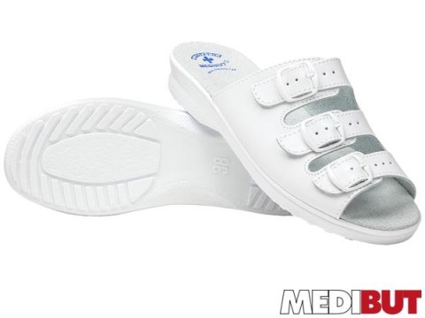 Klapki Damskie Medyczne | 3 Paski Regulacji | Skóra Naturalna | EN 20347 MEDIBUT