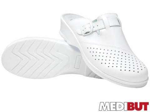 Damskie Klapki Medyczne na Koturnie | Skóra Naturalna | Antypoślizgowe | EN 20347 MEDIBUT