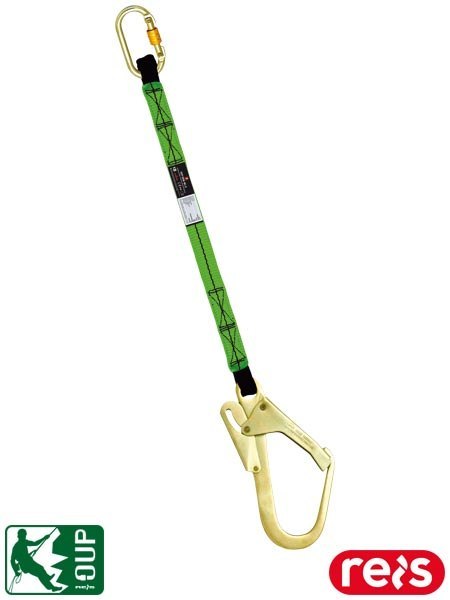 Linka Bezpieczeństwa z Karabińczykiem i Hakiem Rusztowaniowym – 1,5 m, Wytrzymałość 30 kN, EN354 REIS