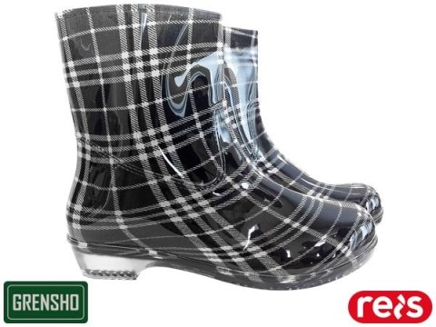 Damskie krótkie kalosze CHECK – wodoodporne buty PCV za kostkę, idealne na deszcz REIS