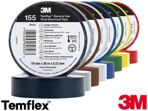 Taśma Elektroizolacyjna 3M™ Temflex™ 155 – 10 Kolorów, Odporna na Warunki Pogodowe 3M
