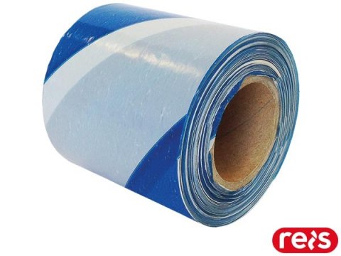 Taśma Ostrzegawcza Biało-Niebieska – Odporna na UV, 100 m, 70 mm REIS