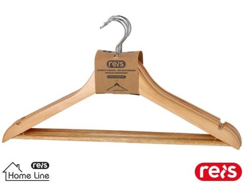 Wieszak Drewniany z Poprzeczką 44,5cm | Chromowany Uchwyt | Nacięcia | Elegancki | Zestaw 5 szt. REIS