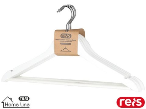 Wieszak Drewniany z Poprzeczką 44,5cm | Chromowany Uchwyt | Nacięcia | Elegancki | Zestaw 5 szt. REIS