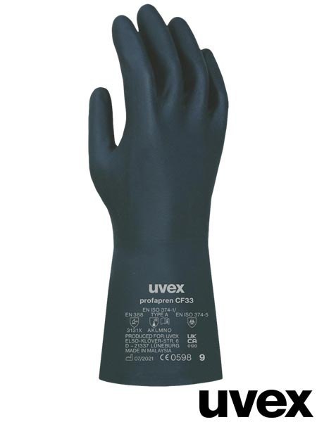 Rękawice neoprenowe PROFAPREN CF33 - ochrona chemiczna, EN388, EN374 UVEX