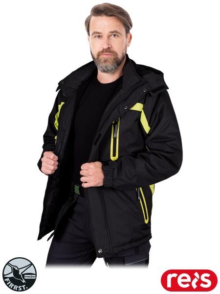 Kurtka Ochronna Ocieplana Męska | Wodoodporna PCV, Polar | Zamek, Napy, Rzepy | Odsuwany Kaptur
