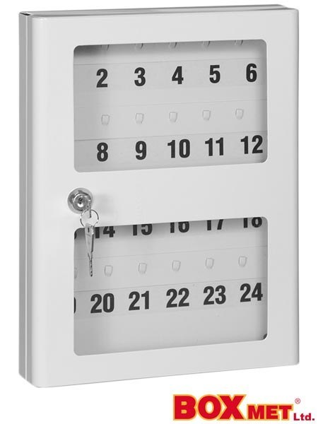 Szafka na 24 klucze – Stalowa, z szybką plexi i zamkiem na kluczyk BOXMET LTD.