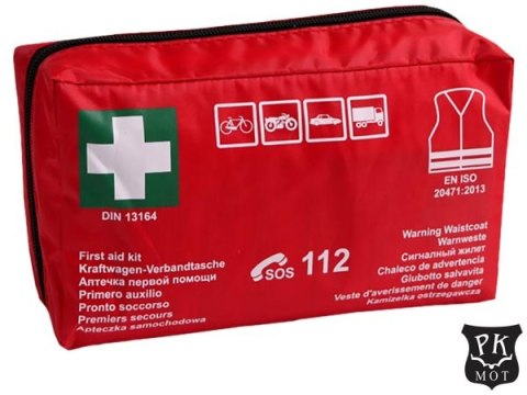 Apteczka Samochodowa DIN 13164:2022 z Kamizelką – Kompletne Wyposażenie PK-MOT