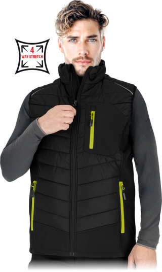 Pikowany bezrękawnik męski - Softshell, 4-kierunkowy stretch, odblaski L.HOLLMAN