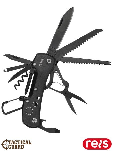 Scyzoryk Wielofunkcyjny 15 w 1 | Aluminiowa Rękojeść, Karabińczyk | Stal Nierdzewna | Survival, Wędkarstwo