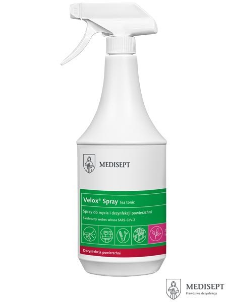 Velox® Spray – Szybki Płyn do Dezynfekcji (Wyrób Medyczny), Dostępny w Wersji Neutralnej i Tea Tonic MEDISEPT