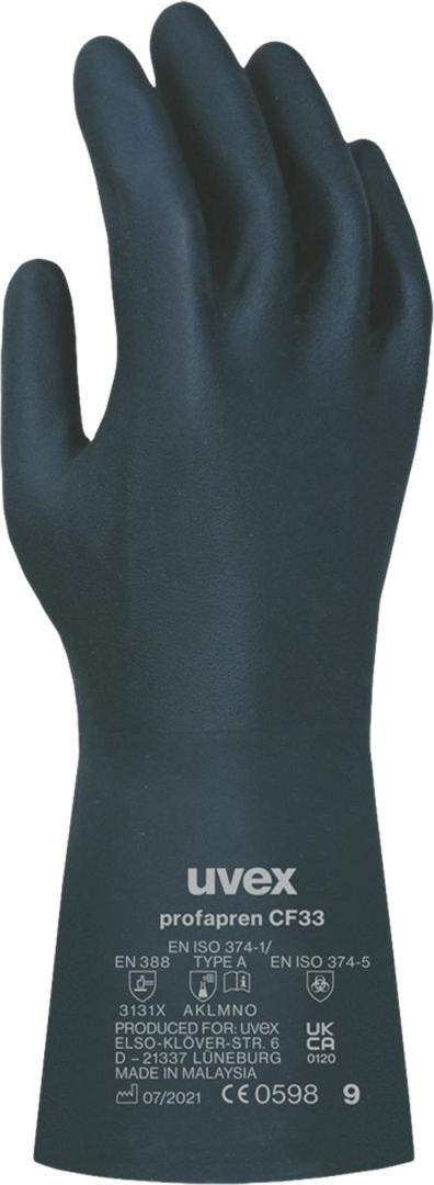 Rękawice neoprenowe PROFAPREN CF33 - ochrona chemiczna, EN388, EN374 UVEX