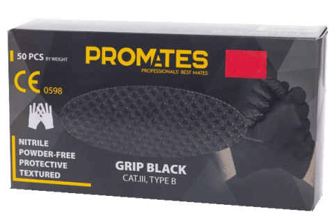 Rękawice nitrylowe czarne Grip BARDZO GRUBE 50 szt. rozm. XXL ProMates