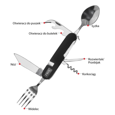 Sztućce Turystyczne 8 w 1 – Ze Stali Nierdzewnej z Korkociągiem i Brelokiem REIS
