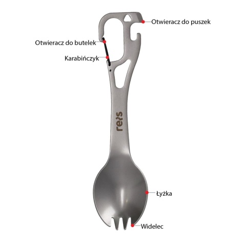 Sztućce Turystyczne 5 w 1 – Ze Stali Nierdzewnej z Karabińczykiem REIS