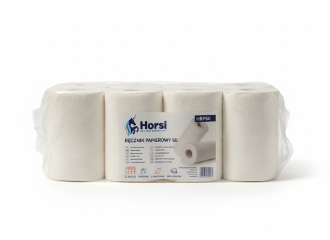 Ręczniki Papierowe Horsi (12 rolek x 50m) | 100% Celuloza, 2W | Chłonne, Miękkie | Wysoka Jakość