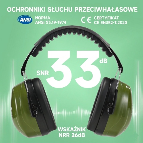 Ochronniki Przeciwhałasowe Safeyear EM5002 | SNR 33dB | EN 352-1 Zielone