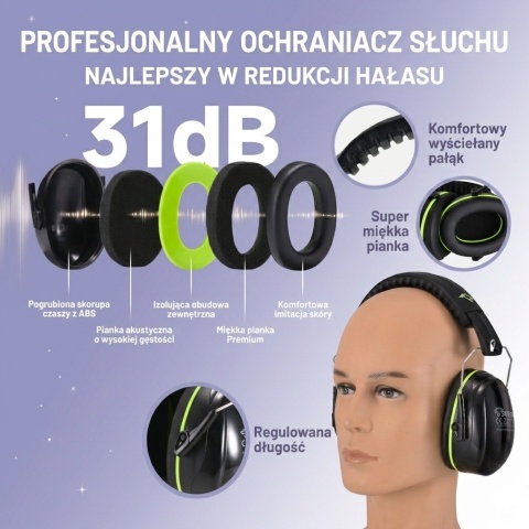 Ochronniki Przeciwhałasowe Safeyear EM-1B | SNR 31dB | EN 352-1 Czarne fluo