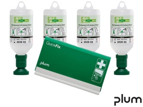 Zestaw Plum: 4x Płyn do Oczu 500ml NaCl (Sól Fizjologiczna) + Dyspenser QuickFix PLUM