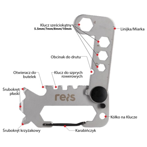 Narzędzie Kieszonkowe Multitool 9 w 1 | Stal Nierdzewna, Karabińczyk | Klucze, Śrubokręty, Otwieracz