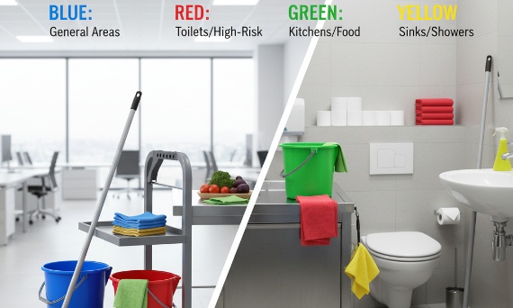 🌈 System Kodowania Kolorami w Sprzątaniu: ABC Czystości, Które Chroni Przed Zakażeniami Krzyżowymi!